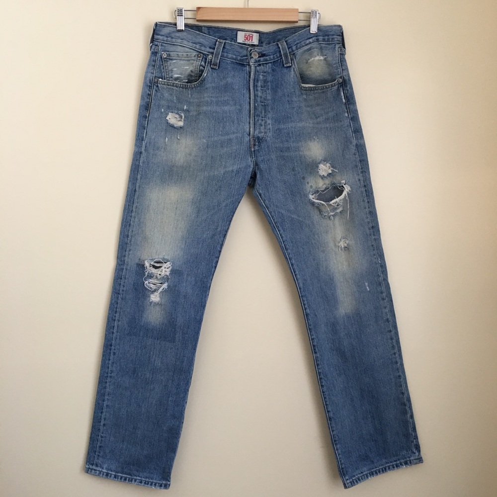 Levi's 501 Button Fly Distressed Denim Jeans